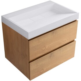 CERANO - Kúpeľňová skrinka Carole - dub medový + umývadlo z lit. mramoru Vita - biela matná - 70x58x46 CER-669121