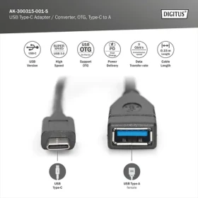 Digitus USB-C na USB-A kábel čierny / Dátový kábel / USB 3.0 / 1 m / 3 A / 5 Gbps (AK-300315-001-S)