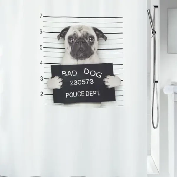 Spirella BAD Dog biela / Sprchový záves / motív pes / 180 x 200 cm / polyester