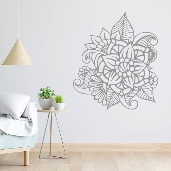 Veselá Stena Samolepka Kvetinový ornament Farba: šedá, Veľkosť: 80 x 69 cm