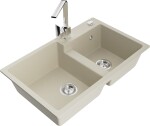 MEXEN/S MEXEN/S - Tomas granitový drez 2-bowl vrátane batérie Rita, béžová 6516-69-670300-00