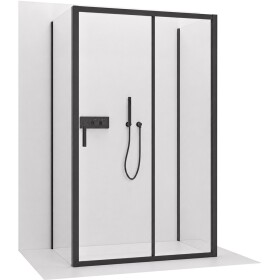 CERANO - Trojstenný sprchovací kút Varone LINE UL/P - 6 mm - čierna matná, transparentné sklo - 110x90x195 - posuvný CER-DY505B-90136