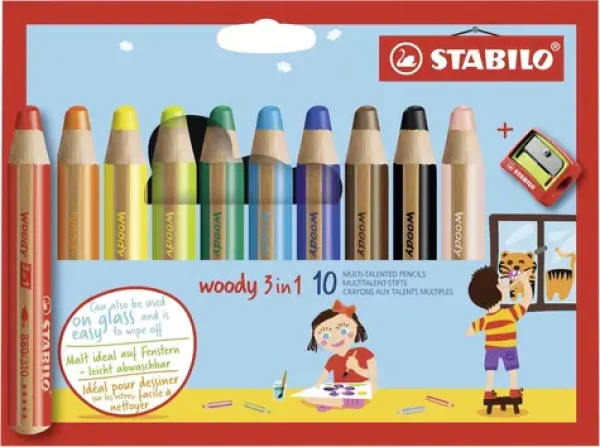 STABILO® Woody 3 in 1 - 10 ks sada s strúhadlom - 10 rôznych farieb (880/10-2)