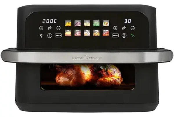 ProfiCook FR 1313 H nerez/čierna / Dualná teplovzdušná fritéza / 2400W / 10l / 80-200°C / 10 programov (501313)
