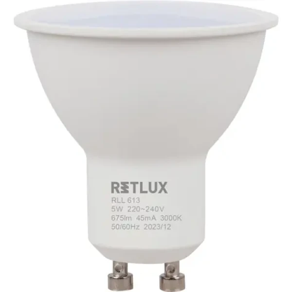 Retlux RLL 613 GU10 bulb 5W / 675 lm / 3000K - teplá biela / D (8590669362493)