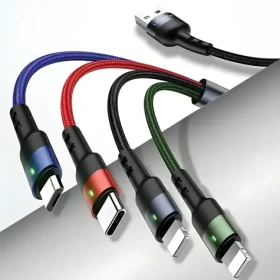 USAMS SJ317 U26 čierna / Nabíjací kábel / 4v1 / 2x Lightning / MicroUSB / USB-C / Opletený / 1.2m / 2A (SJ317USB01)