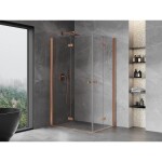 MEXEN/S - Mist-F Duo sprchovací kút skladacie dvere ľavá 75 x 70, transparent, meď kartáčovaná 8A6-075L-070P-65-00