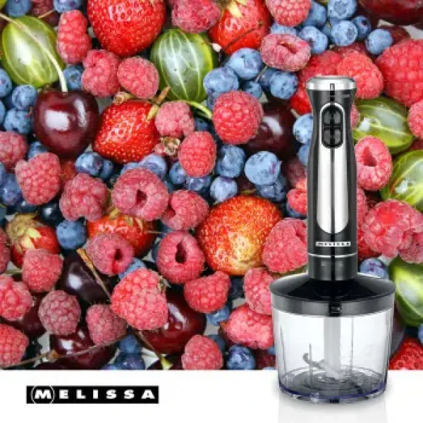 Melissa 16210069 čierna / Tyčový mixér / 600W / 2 rýchlosti / nerezový nôž / sekáčik 0,5 l (16210069)