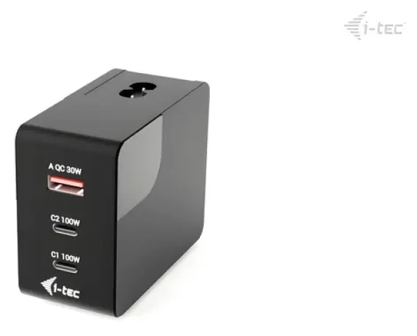 I-TEC Multiport Charger 100W čierna / Nabíjačka / 2× USB-C + 1× USB-A / Power Delivery / Displej (CHARGER-INTG100W)