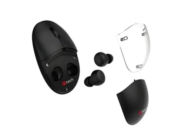 C-tech WLM-21 čierna / Myš s TWS slúchadlami / Dual mode / BT5.0 + 2,4 GHz / 1600DPI / 3 tlačidlá / USB nano receiver (WLM-21BK)