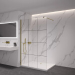 CERANO - Sprchová zástena Walk-in Onyx Round Ľ/P - 8 mm - guľatá vzpera - zlatá, industriálne sklo - 90x200 CER-8050BD228