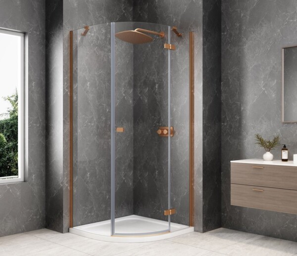 POLYSAN - GLOBE COPPER MATT štvrťkruhová sprchová zástena 900x900, číre sklo, pravé GB2690RPG