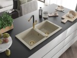 MEXEN/S MEXEN/S - Mario granitový drez 2-bowl vrátane batérie Flora, béžová 6504-69-670401-57-G