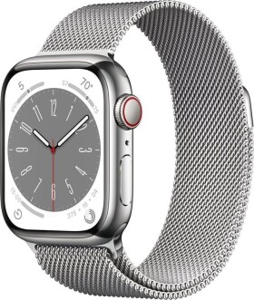 Apple Apple Watch Series 8 MNJ83UL/A 41mm, Smart watches, GPS (satellite), Retina LTPO OLED, Touchscreen, Heart rate monitor, Waterproof, Bluetooth, Wi-Fi, eSIM, Silver, Silver