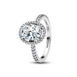 Pandora Luxusný prsteň s oválnou trblietavou aureolou Timeless 193777C01 58 mm