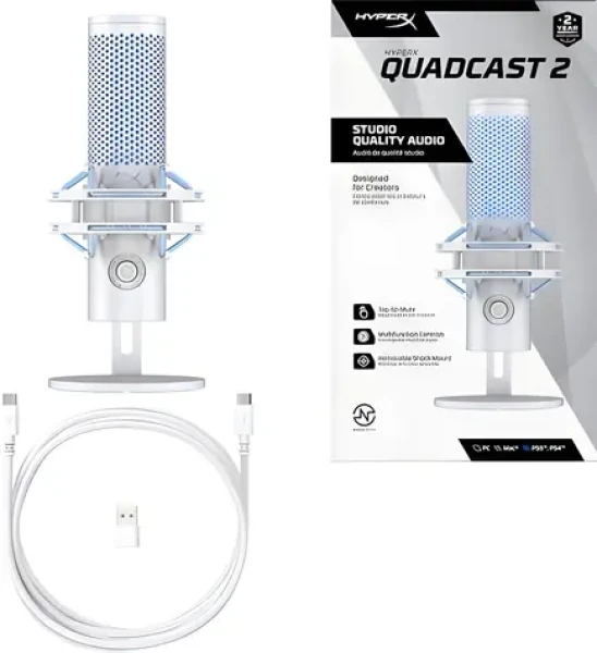 HyperX QuadCast 2 Frost / Stolný mikrofón / USB-C / RGB podsvietenie / dotykové stlmenie / 3 m kábel (AN1D9AA)