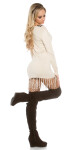 Trendy KouCla V-Cut knit derss with fringe BEIGE Einheitsgroesse