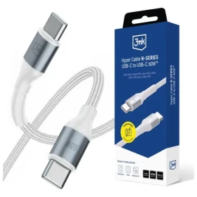 3mk Hyper kábel N-SERIES USB-C na USB-C 1m 20V/3A 60W biela (5903108680219)