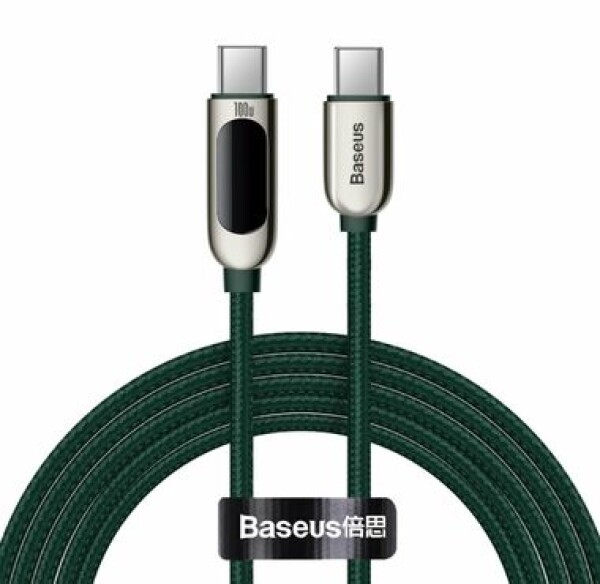 Baseus CATSK-C06 Kábel USB-C (M) - USB-C (M) 2 m zelená / 100 W / displej s ukazovateľom výkonu (CATSK-C06)