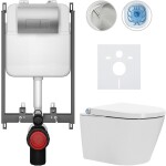 CERANO - Závesné WC s bidetom Basic/Cronus Standard - biela lesklá - WC tlačidlo Modulo/Strieborná - na zamurovanie - 59,3x38,4 CER-8050BD86461