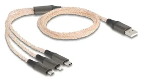 DeLock nabíjací kábel 3v1 RGB / Nabíjací kábel / USB-A na USB-C, Micro-USB B, Lightning / 1,2 m / USB 2.0 (88158)