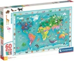 Clementoni Puzzle Mapa sveta so zvieratkami MAXI