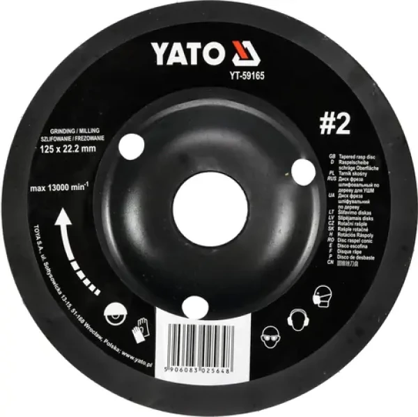 YATO Rotačná rašpľa uhlová 125 mm typ 2 / Rašpľa / Upínací otvor 22,2 mm / Max. 13000 min-1 (YT-59165)