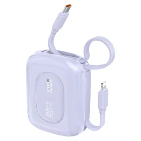 Dudao K32 10000mAh fialová / Powerbanka / so vstavaným káblom / USB-C / Lightning / 22.5W