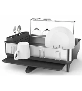 Simplehuman Odkvapkávač na riad s držiakom na poháre / rám z nerez ocele / šedý plast / FPP (KT1181)