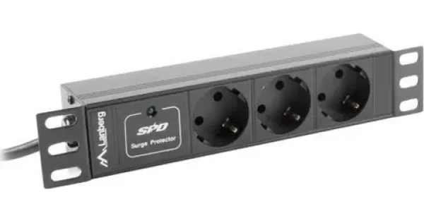 Lanberg PDU lišta 10" čierna / Zásuvková lišta do racku / 1U / 3x Schuko / C14 / 10A / 2m (PDU-03F-0200-IEC-BK)