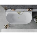 MEXEN/S - Oval Slim voľne stojaca vaňa nástenná 170 x 80, biela/čierna, sifón a prepad zlatá kartáčovaná 52661708075-55