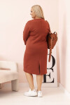 Dámske Plus veľkosť maslo V-neck šaty s rukávmi Brown UNI