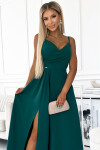 299-11 CHIARA elegantné dlhé maxi šaty bez ramienok - ZELENÉ XL