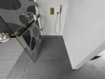 MEXEN/S - KIOTO Sprchová zástena WALK-IN s poličkou a držiakom uterákov 70 x 200, transparent/bialy vzór 8 mm, zlatá 800-070-121-50-97