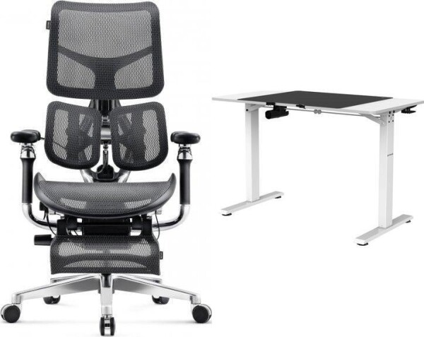 Diablo Chairs BRAVE Fotel biurowy ergonomiczny V-KINETIC czarny + EGON 1100 Białe 110 cmx60 cm