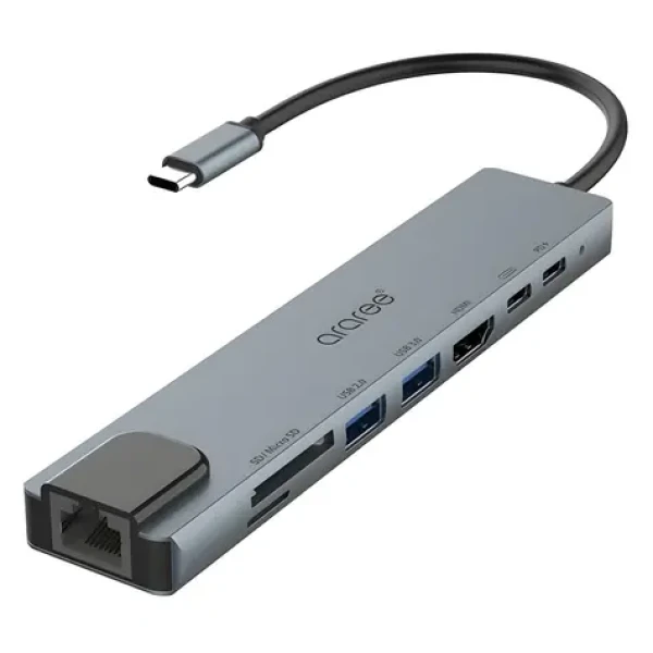 Araree Multi Hub AM81 čierna / USB-C hub / 8v1 / HDMI / Ethernet / PD 100W (AR60-01379A)