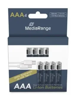 MediaRange nabíjací USB-C Li ION batéria Micro AAA / 500mAh / 1.5V / 4ks (MRBAT160)