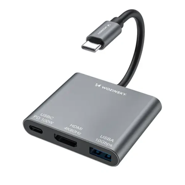Wozinsky WHCH-01 sivá / USB-C hub / PD 100W / HDMI 4K 30Hz / USB-A 10Gbps