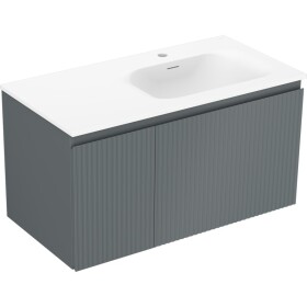 MEXEN/S - Rivel kúpeľňová skrinka 90 cm s umývadlom Vela pravá, 1S, 1D, reliéf, grafit mat/biela mat 91A23-09047-3-BBFF66-W23P01