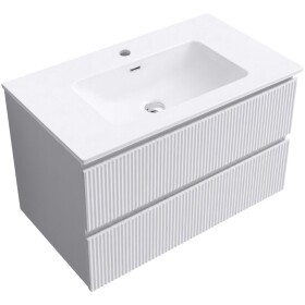 CERANO - Kúpeľňová skrinka Carole - biela matná ryhovaná + keramické umývadlo Novo - biela lesklá - 81x49,5x46,5 CER-778947