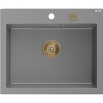 MEXEN/S MEXEN/S - Elix granitový drez 1-miska 600 x 500 mm, sivý, sifón zlatá 6525601005-71-G