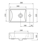 SAPHO - MARGITHA keramické umývadlo 38x22cm, otvor pro batériu vpravo, biela MGT3822