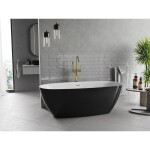 MEXEN/S - Luvo Slim voľne stojaca vaňa 170 x 75, biela/čierna, sifón a prepad zlatá kartáčovaná 52801707575-55