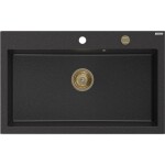 MEXEN/S MEXEN/S - Elix granitový drez 1-miska 800 x 500 mm, čierna/strieborná metalík, sifón zlatá 6527801005-73-G