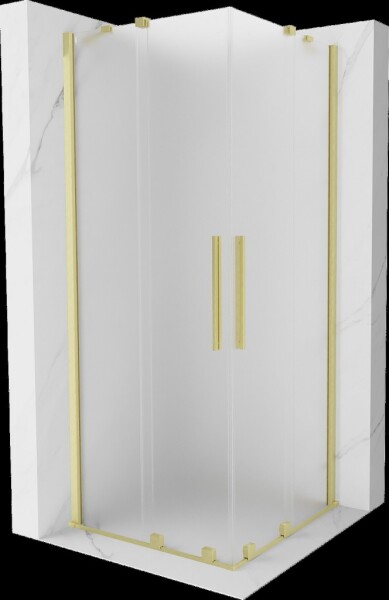 MEXEN/S - Velar Duo sprchovací kút, posuvné dvere 100 x 100, dekor, zlato kartáčovaná 871-100-100-32-55