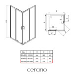 CERANO - Sprchovací kút Fabrizio L/P - 5 mm - čierna matná, transparentné sklo - 100x100x195 - posuvný CER-650575