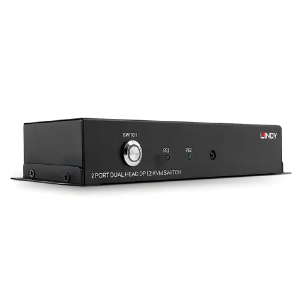 Lindy 2 Port Dual Head DisplayPort 1.2 čierna / KVM prepínač / 4K UHD / USB / kovové telo / 2 PC (39306)