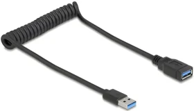 DeLock USB-A (M) - USB-A (F) 0,6 m čierna / Predlžovací kábel / Špirálový / USB 5 Gbps (90367)