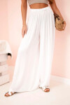 Dámske široké viskózové nohavice s elastickým pásom biele UNI