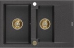 MEXEN/S MEXEN/S - Gaspar granitový drez 1.5 s odkvapkávačom 737 x 475 mm, čierny kropenatý, zlatý sifón 6507731505-76-G